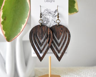 Wenge Wood Dangle Earrings – Handmade Laser Cut Exotic Boho-Rustic Jewelry