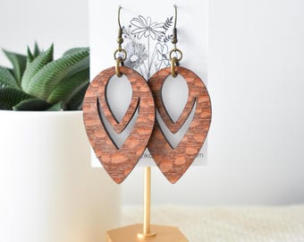 Lacewood Wood Earrings – Boho-Rustic Handmade Laser Cut Wood Jewelry