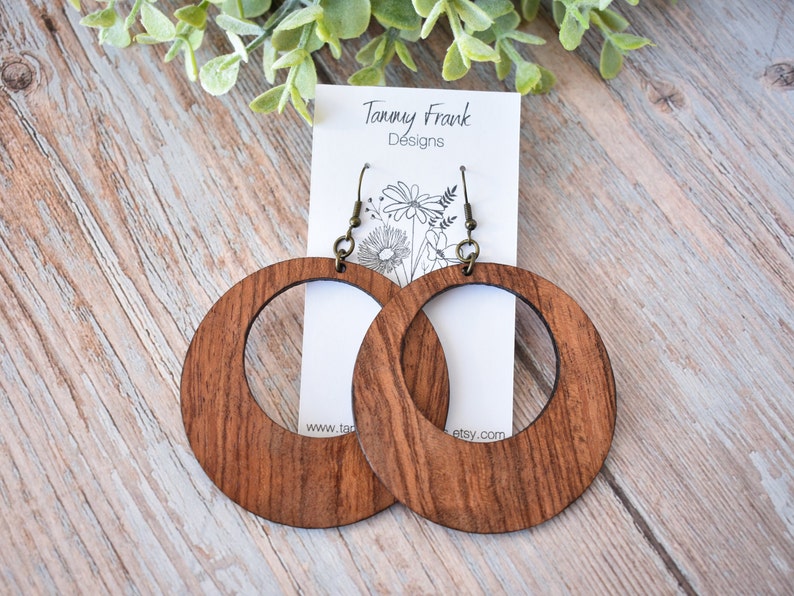 Bubinga Wood Dangle Earrings Large Exotic Wood Dangle Earrings, Laser Cut Wood Earrings, Wood Earrings image 4