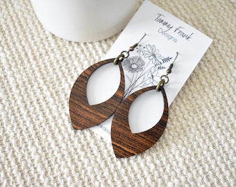 Bocote Wood Dangle Earrings – Handmade Boho-Rustic Laser Cut Exotic Wood Jewelry