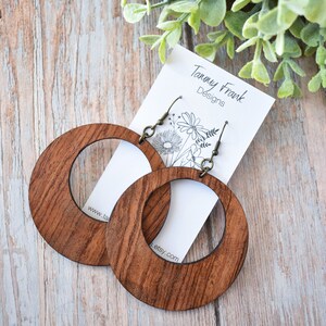 Bubinga Wood Dangle Earrings Large Exotic Wood Dangle Earrings, Laser Cut Wood Earrings, Wood Earrings image 3