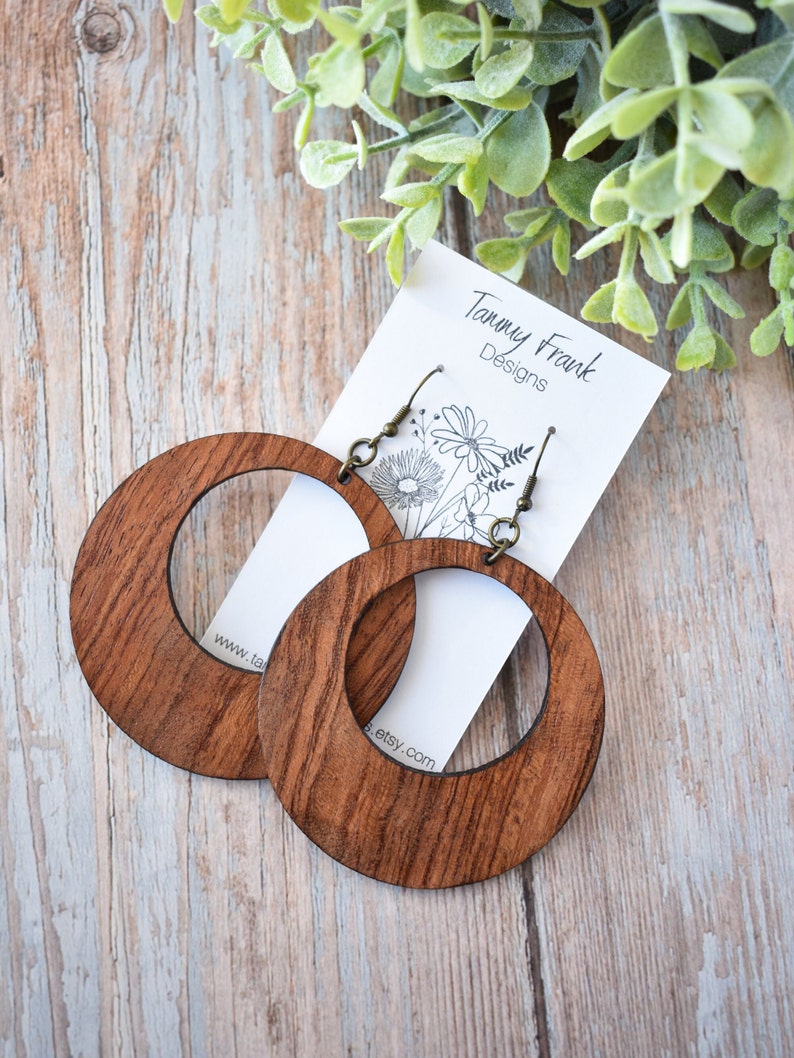 Bubinga Wood Dangle Earrings Large Exotic Wood Dangle Earrings, Laser Cut Wood Earrings, Wood Earrings image 3