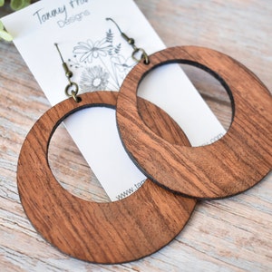 Bubinga Wood Dangle Earrings Large Exotic Wood Dangle Earrings, Laser Cut Wood Earrings, Wood Earrings image 5