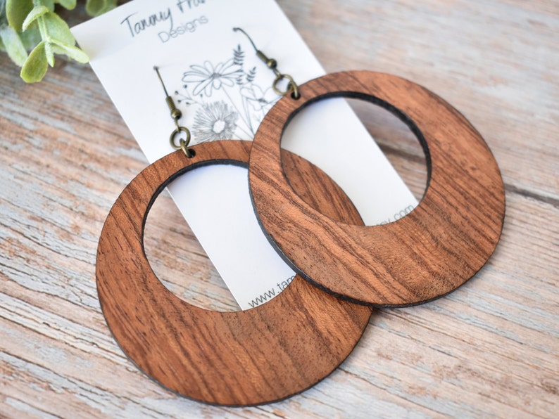 Bubinga Wood Dangle Earrings Large Exotic Wood Dangle Earrings, Laser Cut Wood Earrings, Wood Earrings image 5