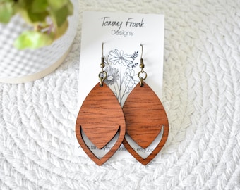 Jatoba Wood Dangle Earrings – Handmade Boho-Rustic Lightweight Laser Cut Exotic Wood Jewelry