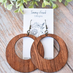 Bubinga Wood Dangle Earrings Large Exotic Wood Dangle Earrings, Laser Cut Wood Earrings, Wood Earrings image 2