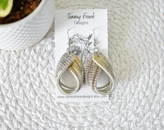 Metallic Leather Twist Dangle Earrings – Handmade Gold & Silver Leather, Lightweight Statement Jewelry