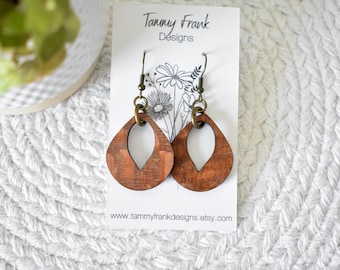 Lacewood Wood Dangle Earrings – Handmade Boho-Rustic Jewelry, Lightweight Laser Cut Exotic Wood Earrings