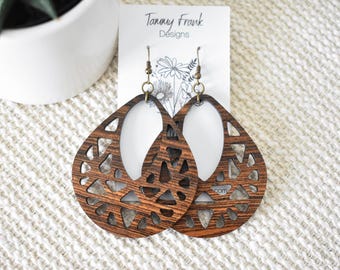 Bocote Wood Dangle Earrings – Handmade Boho-Rustic Laser Cut Exotic Wood Jewelry