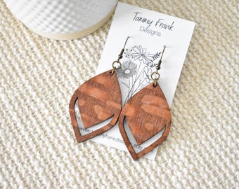 Lacewood Wood Dangle Earrings – Handmade Boho-Rustic Laser Cut Exotic Wood Jewelry