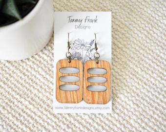 Lati Wood Dangle Earrings – Handmade Boho-Rustic Lightweight Laser Cut Exotic Wood Jewelry