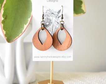 Cherry Wood Earrings – Boho-Rustic Dangle, Handmade Lightweight Domestic Wood Jewelry