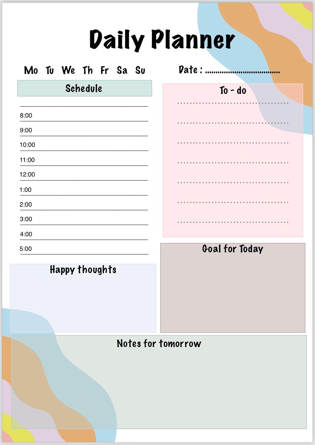 Printable Daily Planner Template - Etsy