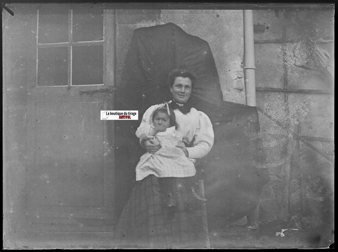 Plaques de verre - Famille, personnages, Plaque verre photo ancienne