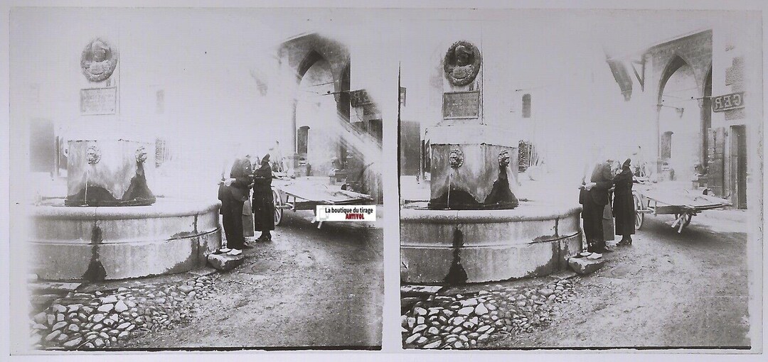 Montagne, neige, Plaque verre photo stéréo, positif noir & blanc 6x13