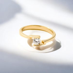 18K Solid Gold Minimalist Diamond Ring, Dainty Petite Promise Ring,Engagement Ring for Wife or Best Friend,Diamond Duo Ring,Gift for Wife