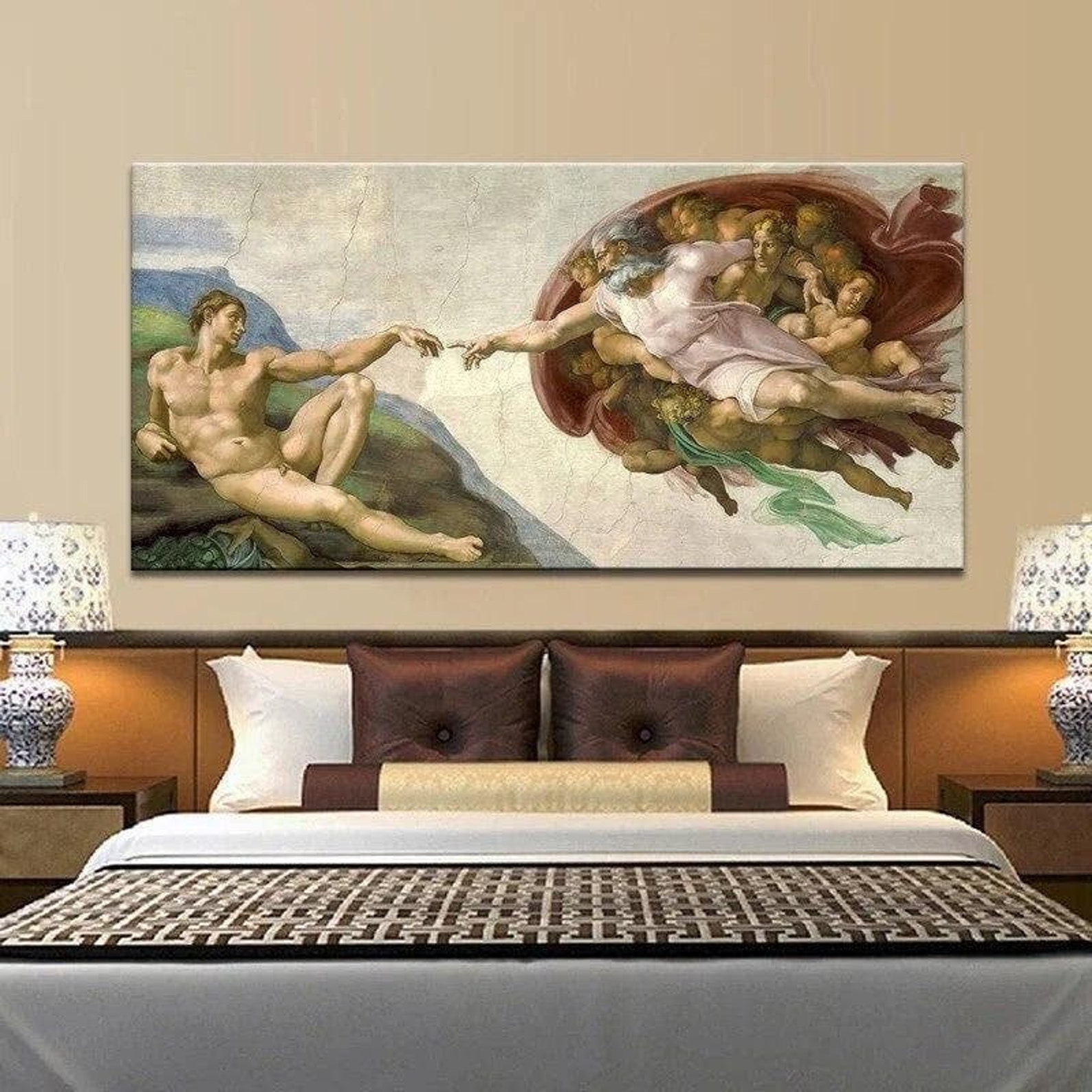 Sistine Chapel Ceiling Fresco Michelangelo's Creation of Adam Canvas ...