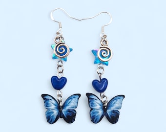 Life Is Strange Inspired Blue Butterfly Earrings | Double Sided Jewelry