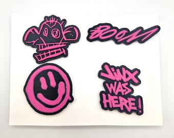 Arcane League of Legends Jinx Badges Set of 4 | Collectible Pins, Gift, Cosplay Accessories