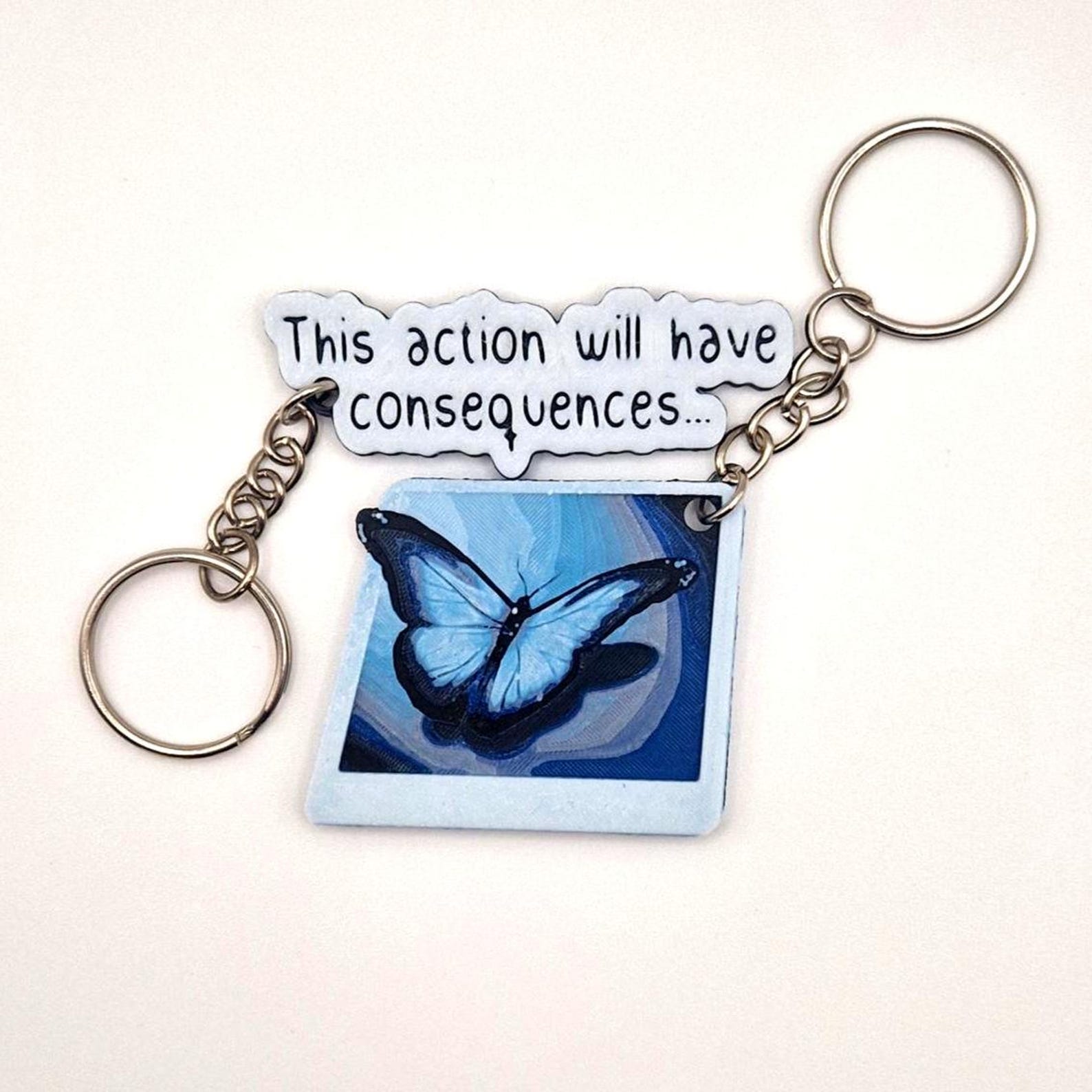 Life Is Strange Blue Butterfly Keyring - Double-Sided Charm, Perfect Gift for Gamers & Fans