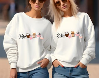 Coffee Lover Gift; Cat Coffee Shirt; Cute Cat Sweatshirt, Cat Mom, Gift for Grandma, Gift for Mom, Cat and Coffee; Cat and Coffee Sweatshirt