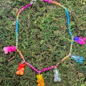 Gummy Bear Charm Necklace with Glass Beads