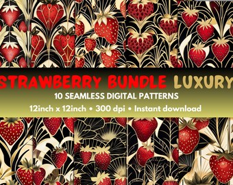 Strawberry Art Deco Seamless Pattern, Luxury Fruit Print (Digital Download)