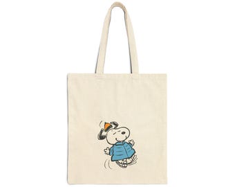 Kugelfisch Snoopy inspiriert Retro Canvas Einkaufstasche, natürliche Tasche mit Vintage Peanuts Kunst, Canvas Design Urlaub Tanzender Cartoon Pup