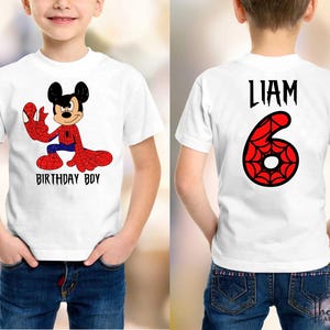 Mickey Spidey Birthday Custom Age Tee, Kids Bday Shirt, Age Birthday Tee, Spider Theme, Birthday Shirt, Custom Kids Tee, Spider Party Tshirt