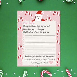 Carta a Papá Noel: carta para rellenar con bastones de caramelo y rosas