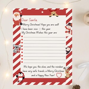 Carta a Papá Noel: carta para completar con bastones de caramelo rojos y blancos de Papá Noel y sus amigos