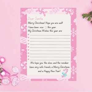 Carta a Papá Noel - Dulces dulces Carta rosa para rellenar con espacios en blanco