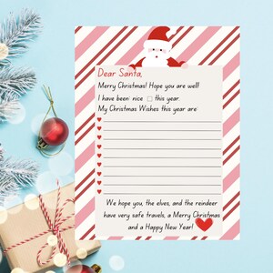 Carta a Papá Noel: carta para rellenar con espacios en blanco en color rosa y rojo con menta