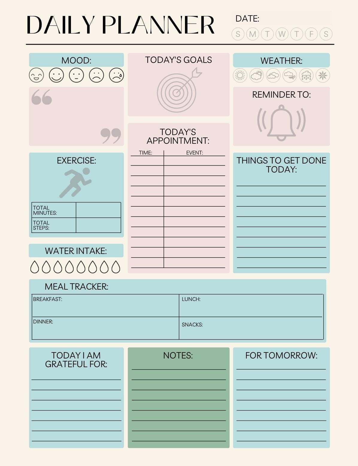 Daily & Weekly Planner Printable | Undated Organizer (digital Download ...