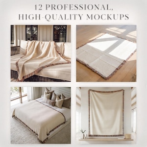 Pacchetto di mockup di coperte tessute, mockup di coperte tessute, mockup di coperte tessute con stampa su richiesta, oggetti avanzati in Photoshop (PSD), trascinamento della selezione in Canva immagine 3