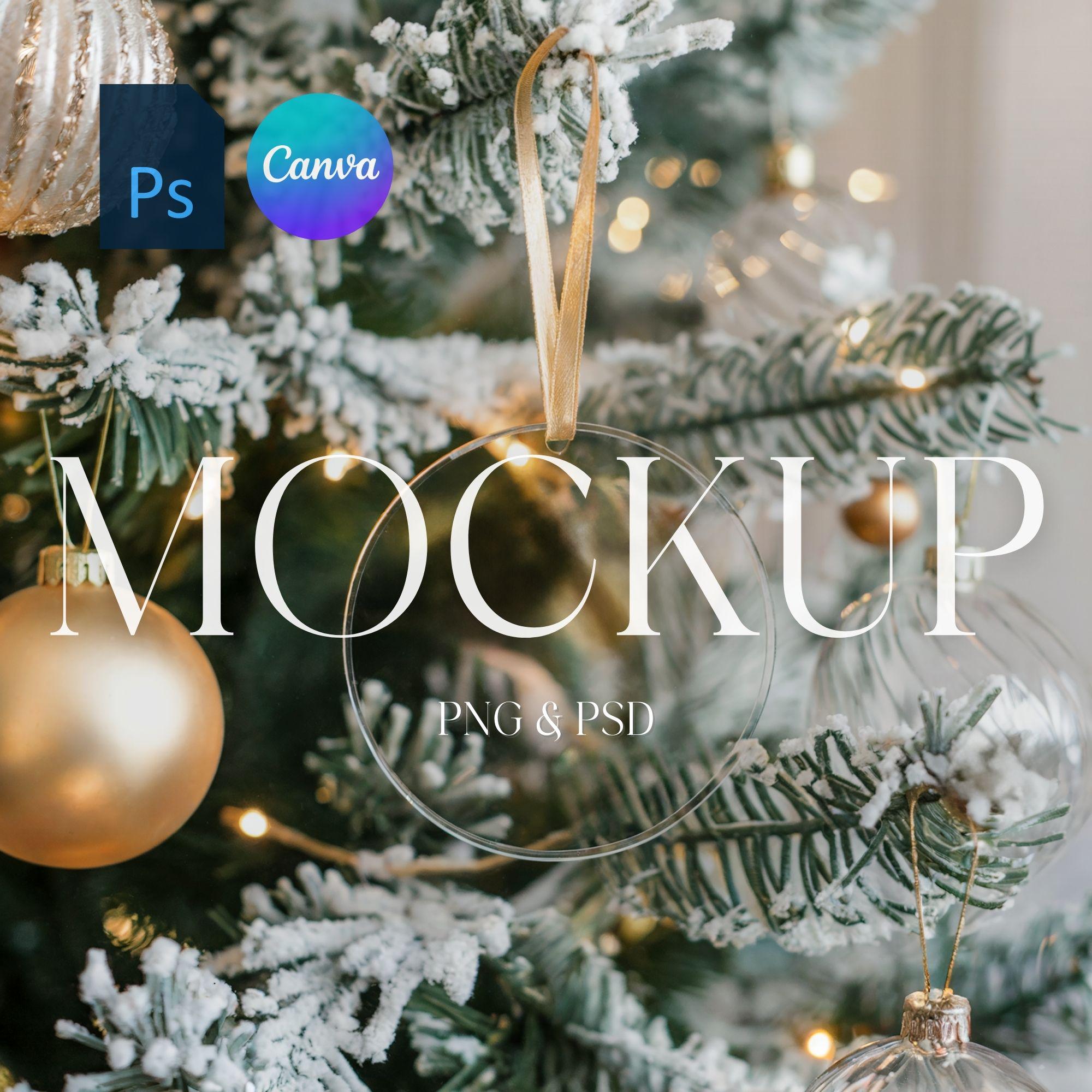 Christmas Ornament Mockup, Clear Acrylic Ornament Mock Up Round Glass Ornament Mockup Circle Ornament, Photoshop Smart Object PSD, Canva PNG