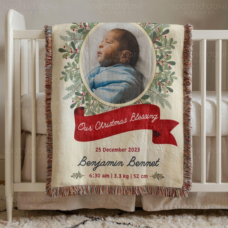 Baby Woven Blanket Mockup, Kids Woven Throw Blanket Mock Up, Nursery Woven Blanket Mockup, Photoshop Smart Object PSD, Canva Drag & Drop PNG image 3