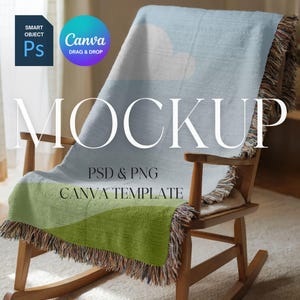 Woven Blanket Mockup, Woven Throw Blanket Mock Up, Print on Demand Woven Blanket Mockup, Photoshop Smart Object PSD, Canva Drag & Drop PNG