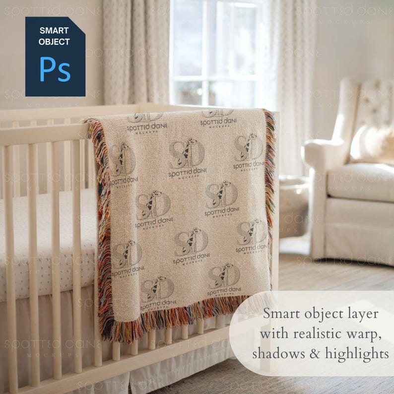 Baby Woven Blanket Mockup, Kids Woven Throw Blanket Mock Up, POD Woven Blanket Mockup, Photoshop Smart Object PSD, Canva Drag & Drop PNG image 5