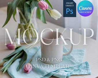 Maqueta de taza blanca, maqueta de taza de 15 oz y 11 oz, maqueta de taza neutra bohemia, maquetas de tazas de café, maqueta PSD de objeto inteligente de Photoshop, PNG para Canva