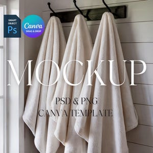 Mockup med flera filtar, Mockup med vit Minky-filt, Mockup med POD-velveteen-plyschfilt, Photoshop Smart Object PSD, Canva Drag & Drop PNG