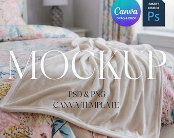 Kids Blanket Mockup, Baby White Minky Blanket Mock Up, Printify Velveteen Plush Blanket Mockup, Photoshop Smart Object PSD Canva Drag & Drop