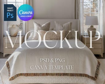 Woven Blanket Mockup, Woven Throw Blanket Mock Up, Print on Demand Woven Blanket Mockup, Photoshop Smart Object PSD, Canva Drag & Drop PNG