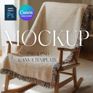 Woven Blanket Mockup, Woven Throw Blanket Mock Up, Print on Demand Woven Blanket Mockup, Photoshop Smart Object PSD, Canva Drag & Drop PNG