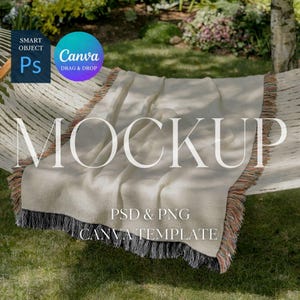 Geweven dekenmodel met zwart-witte franje, print-on-demand geweven dekenmodel, Photoshop Smart Object PSD, slepen en neerzetten op canvas