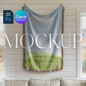 Woven Blanket Mockup, Woven Throw Blanket Mock Up, Print on Demand Woven Blanket Mockup, Photoshop Smart Object PSD, Canva Drag & Drop PNG