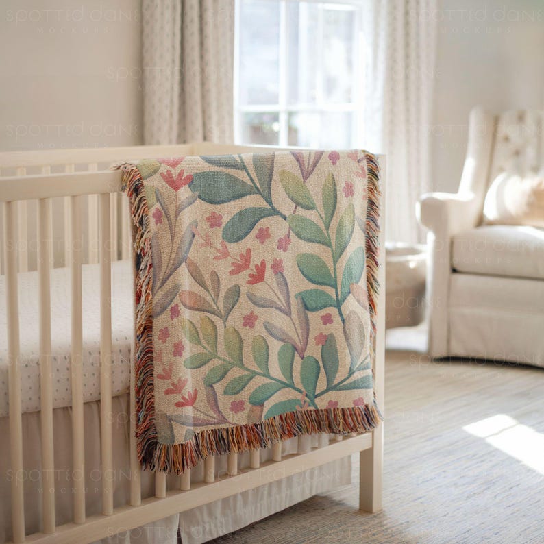 Baby Woven Blanket Mockup, Kids Woven Throw Blanket Mock Up, POD Woven Blanket Mockup, Photoshop Smart Object PSD, Canva Drag & Drop PNG image 2
