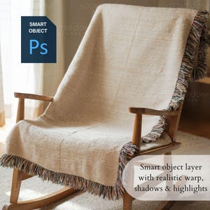 Mockup di coperta tessuta, Mockup di coperta tessuta, Mockup di coperta tessuta stampabile su richiesta, Oggetto avanzato Photoshop PSD, Canva Drag & Drop PNG immagine 4