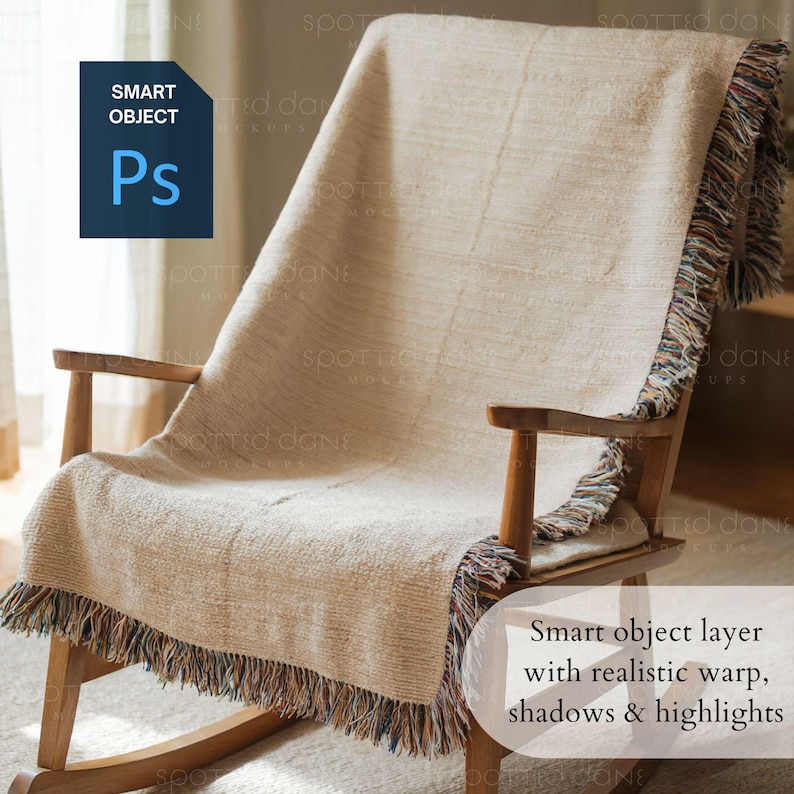 Mockup di coperta tessuta, Mockup di coperta tessuta, Mockup di coperta tessuta stampabile su richiesta, Oggetto avanzato Photoshop PSD, Canva Drag & Drop PNG immagine 4
