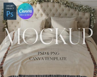Christmas Woven Blanket Mockup, Woven Throw Blanket Mock Up, Printify Woven Blanket Mockup, Photoshop Smart Object PSD Canva Drag & Drop PNG